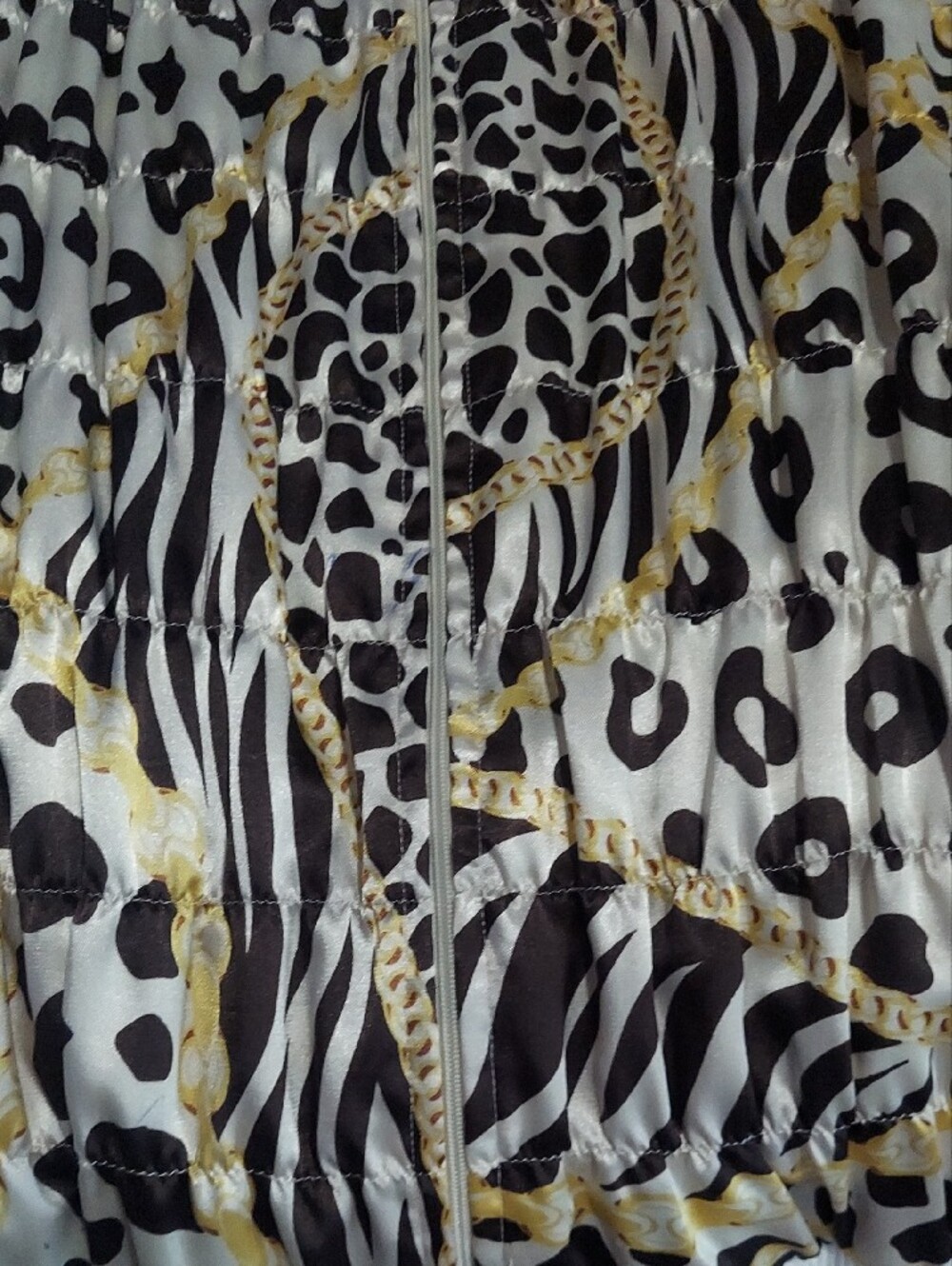 6 for $10 M&M Multiples Cream Zip-Front Animal Print Jacket with Gold Accents - Picture 14 of 14